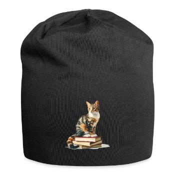 Cats and Books Reading Bookworm Funny & Cute - Jersey-Beanie - Schwarz - Vorne