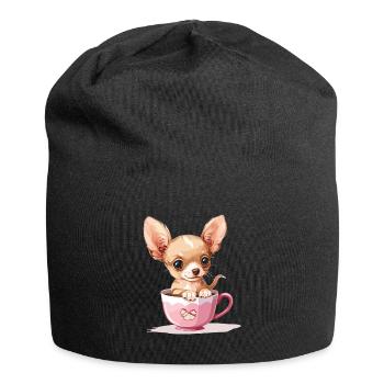 Chihuahua mignon avec une tasse de café Chiwawa - Bonnet en jersey - noir - Devant