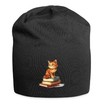Cats and Books Reading Bookworm Funny & Cute - Jersey Beanie - black - Front