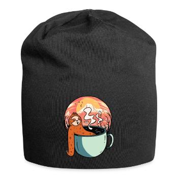 Sloth, Relaxation, Tea, Coffee, Break, Ready for Vacation - Jersey Beanie - black - Front