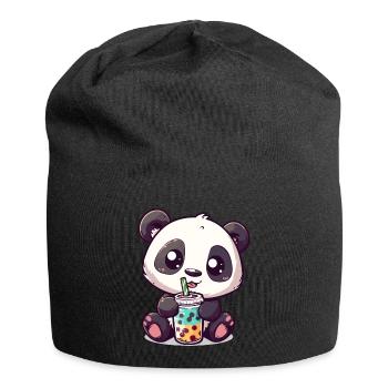 Kawaii Panda Drinking Bubble Tea Boba Cute Graphic - Jersey Beanie - black - Front