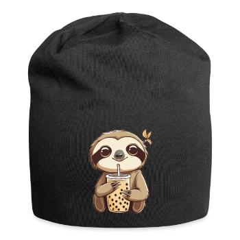 Kawaii Sloth Drinking Bubble Tea Boba Anime Cute - Jersey-Beanie - Schwarz - Vorne