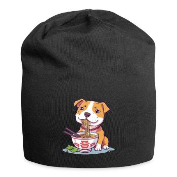Drôle de Pitbull mangeant de la soupe de nouilles Ramen Kawaii - Bonnet en jersey - noir - Devant