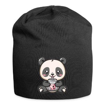 Kawaii Panda Boire Bubble Tea Boba Anime Mignon - Bonnet en jersey - noir - Devant