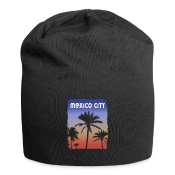 Mexiko-Stadt Mexiko Sonnenuntergang Urlaub Souvenir Palme - Jersey-Beanie - Schwarz - Vorne
