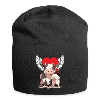 Tierlieb Tierfreund Kuh Schwein Tierschutz Herz - Jersey-Beanie - Schwarz - Vorne