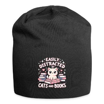 Von Katzen Und Büchern Leicht Abgelenkt Cat - Jersey-Beanie - Schwarz - Vorne