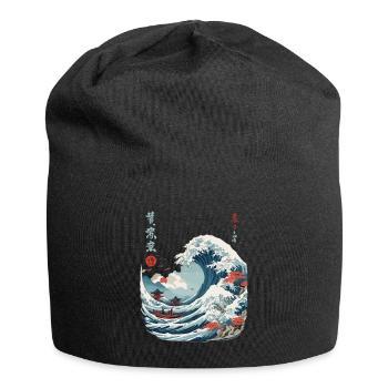 Japanese Kanagawa Wave Vintage Ukiyo-E - Jersey Beanie - black - Front