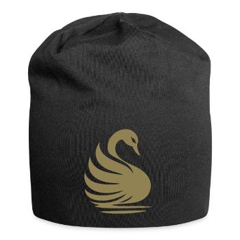 Elegante Schwan-Silhouette: Anmut auf dem Wasser - Jersey-Beanie - Schwarz - Vorne