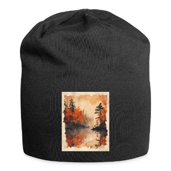 Classic Scenery Papyrus Scroll Onsen Japanese - Jersey Beanie - black - Front