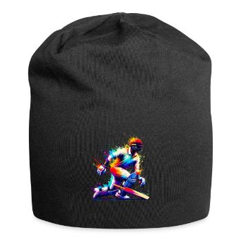 Colorful Splash Art Cricketer Batsman Cricket - Jersey Beanie - black - Front