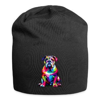 Bunte Pop Art Bulldogge Englische Bulldoggen - Jersey-Beanie - Schwarz - Vorne