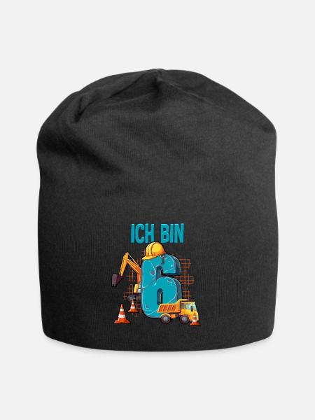 Baumaschinen 6 Geburtstag - Jersey-Beanie - Schwarz