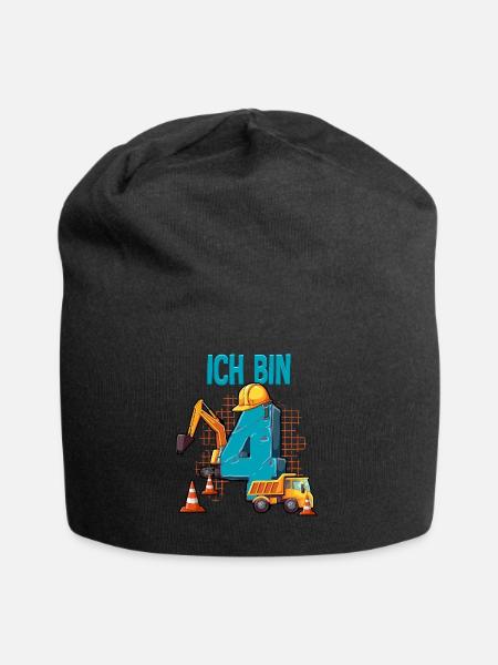 Baumaschinen 4 Geburtstag - Jersey-Beanie - Schwarz