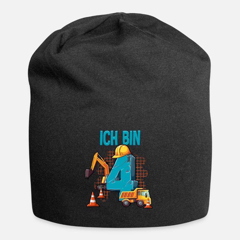 Baumaschinen 4 Geburtstag - Jersey-Beanie - Schwarz