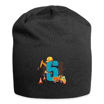 Construction Machinery 5th Birthday - Jersey Beanie - black - Front