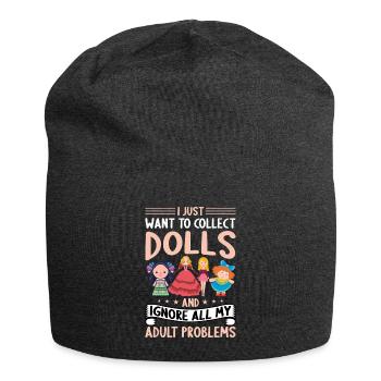 Sammlerpuppe Porzellanpuppe Antike - Jersey-Beanie - Anthrazit - Vorne