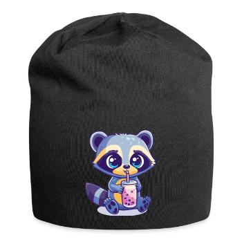 Kawaii Racoon Drinking Bubble Tea Boba Anime - Jersey Beanie - black - Front