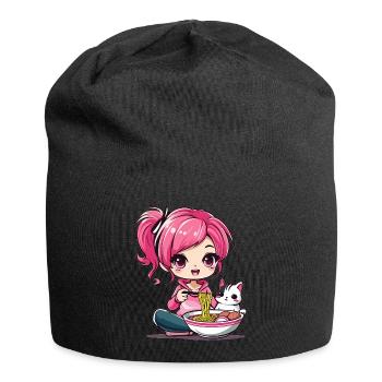 Ramen Cat Lover Cute Anime Girl Eating Ramen Otaku - Jersey-Beanie - Schwarz - Vorne