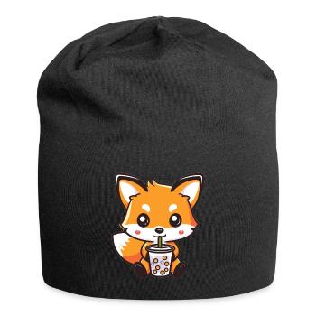 Kawaii Fox Drinking Bubble Tea Boba Anime Cute - Jersey Beanie - black - Front