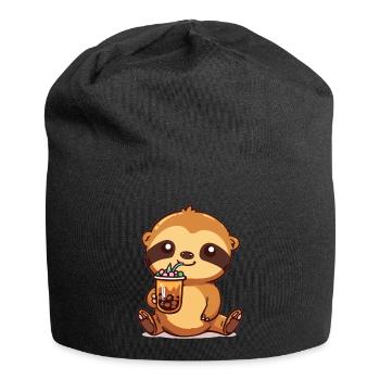 Kawaii Sloth Drinking Bubble Tea Boba Anime Cute - Jersey-Beanie - Schwarz - Vorne