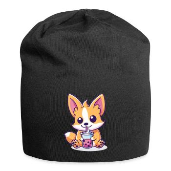 Welsh Corgi Pembroke Drinking Bubble Tea Boba - Jersey Beanie - black - Front