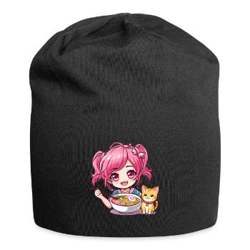 Ramen Cat Lover Cute Anime Girl Eating Ramen Otaku - Jersey-Beanie - Schwarz - Vorne