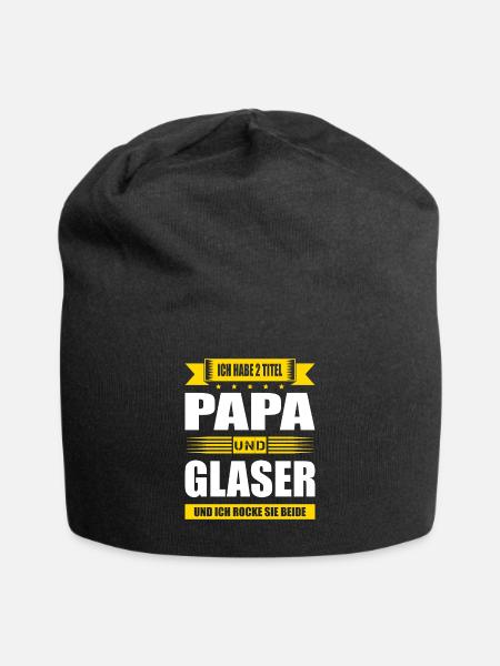 Zwei Titel Papa Und Glaser Spruch Glasbau - Jersey-Beanie - Schwarz