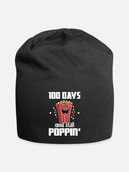 100 Days And Still Poppin Popcorn Wortspiel Schule - Jersey-Beanie - Schwarz