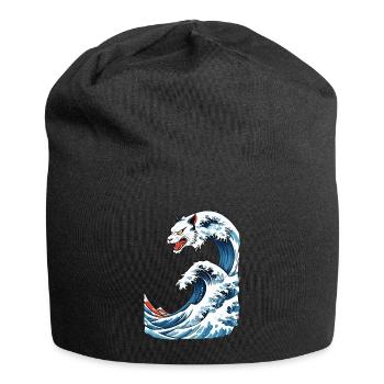 Katzen Welle Ukiyo-E Vintage Japan Streetwear - Jersey-Beanie - Schwarz - Vorne