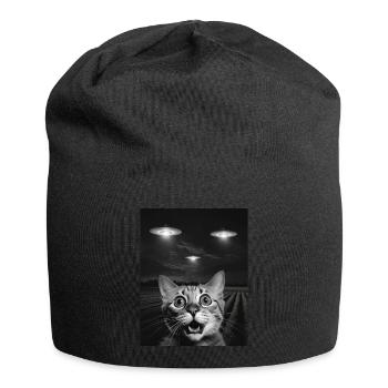 Funny Cats Selfie In Front Of UFOs Cat UFO - Jersey Beanie - black - Front