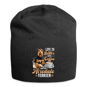 Airedale Terrier Dog Life is Better with Coffee - Jersey-Beanie - Schwarz - Vorne