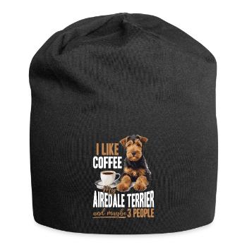 I like coffee my Airedale Terrier maybe 3 people - Jersey-Beanie - Schwarz - Vorne