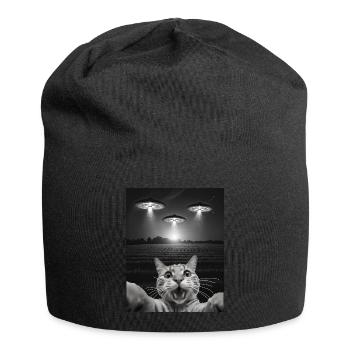 Funny Cats Selfie In Front Of UFOs Cat UFO - Jersey Beanie - black - Front