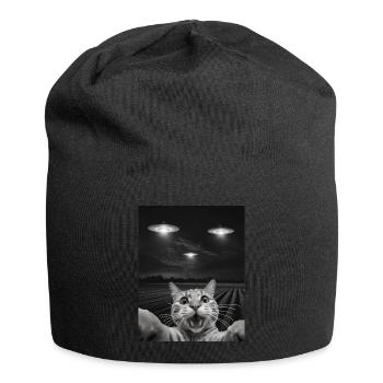 Funny Cats Selfie In Front Of UFOs Cat UFO - Jersey Beanie - black - Front