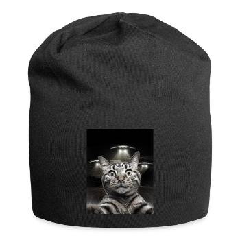 Funny Cats Selfie In Front Of UFOs Cat UFO - Jersey Beanie - black - Front
