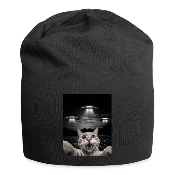 Funny cats selfie in front of UFOs cat UFO - Jersey Beanie - black - Front