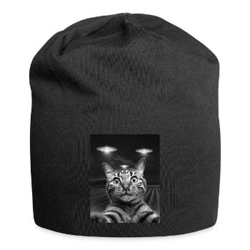 Funny cats selfie in front of UFOs cat UFO - Jersey Beanie - black - Front