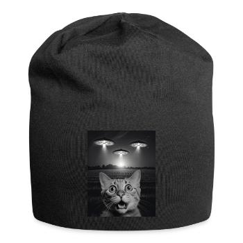 Funny cats selfie in front of UFOs cat UFO - Jersey Beanie - black - Front