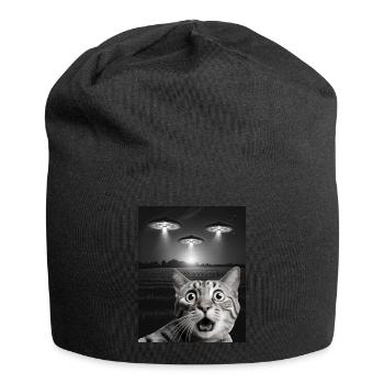 Funny Cats Selfie In Front Of UFOs Cat UFO - Jersey Beanie - black - Front