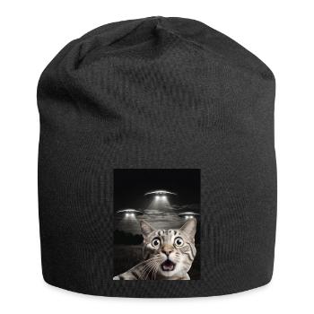 Funny cats selfie in front of UFOs cat UFO - Jersey Beanie - black - Front
