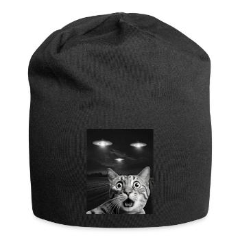 Funny Cats Selfie In Front Of UFOs Cat UFO - Jersey Beanie - black - Front
