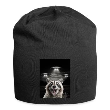 Funny raccoon selfie in front of UFOs Raccoon UFO - Jersey Beanie - black - Front