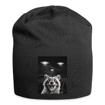Funny raccoon selfie in front of UFOs Raccoon UFO - Jersey Beanie - black - Front