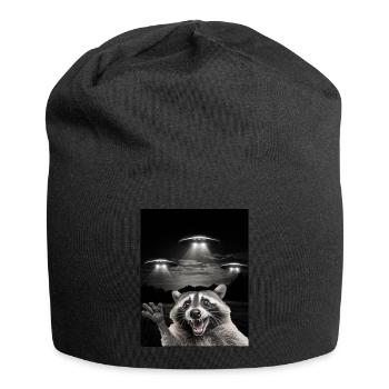 Funny raccoon selfie in front of UFOs Raccoon UFO - Jersey Beanie - black - Front