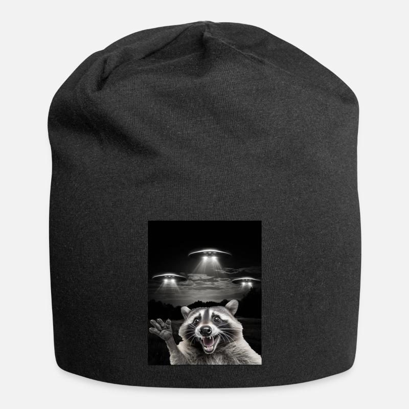 Lustiges Waschbären Selfie Vor UFOs Waschbär UFO - Jersey-Beanie - Schwarz