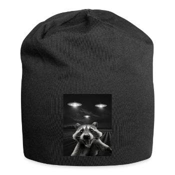Funny raccoon selfie in front of UFOs Raccoon UFO - Jersey Beanie - black - Front