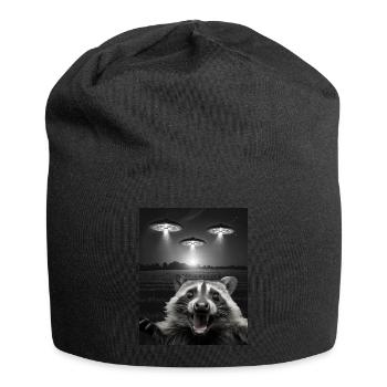 Funny raccoon selfie in front of UFOs Raccoon UFO - Jersey Beanie - black - Front