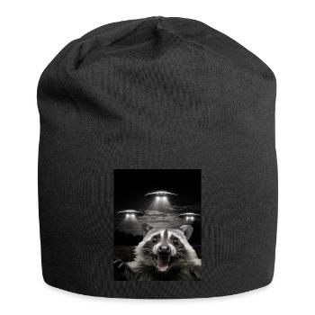 Funny raccoon selfie in front of UFOs Raccoon UFO - Jersey Beanie - black - Front