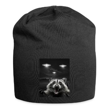Funny raccoon selfie in front of UFOs Raccoon UFO - Jersey Beanie - black - Front
